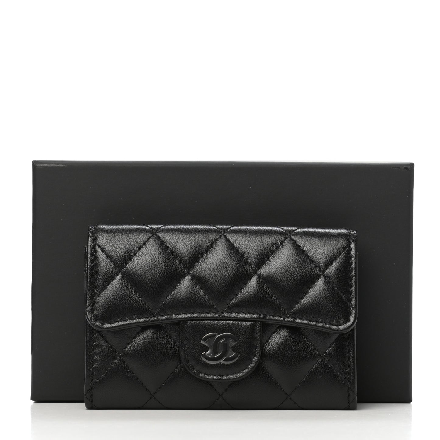 Lambskin Quilted Flap Card Holder Wallet So Black