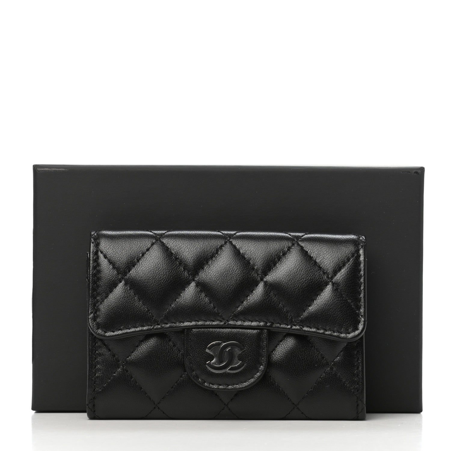 Chanel Lambskin Quilted Flap Card Holder Wallet So Black 9 of 9