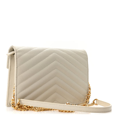 Saint Laurent Grain De Poudre Matelasse Chevron Monogram Envelope Chain Wallet Crema Soft 3 of 10