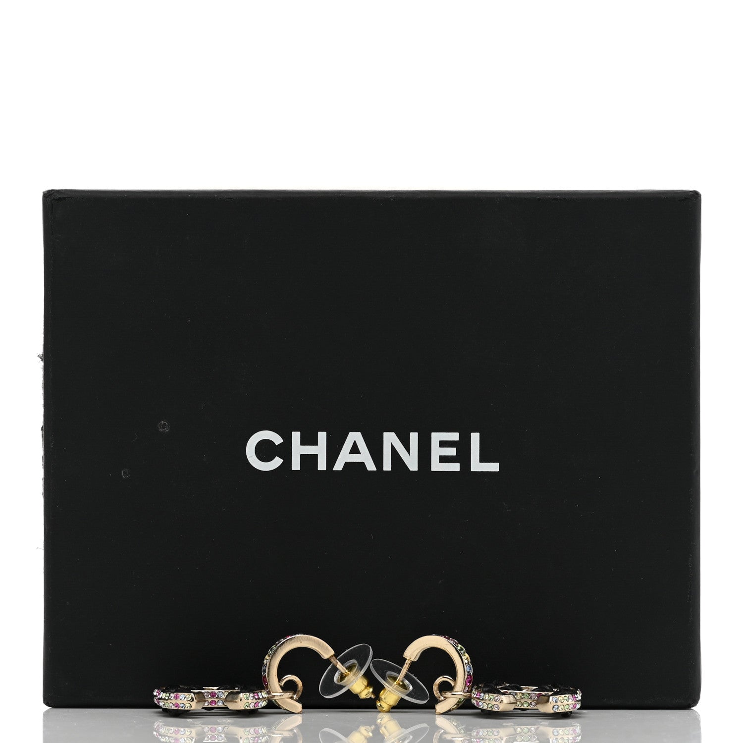 Chanel Lambskin Crystal CC Drop Earrings Gold Black Multicolor 5 of 5