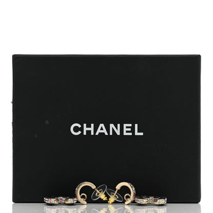 Chanel Lambskin Crystal CC Drop Earrings Gold Black Multicolor 5 of 5
