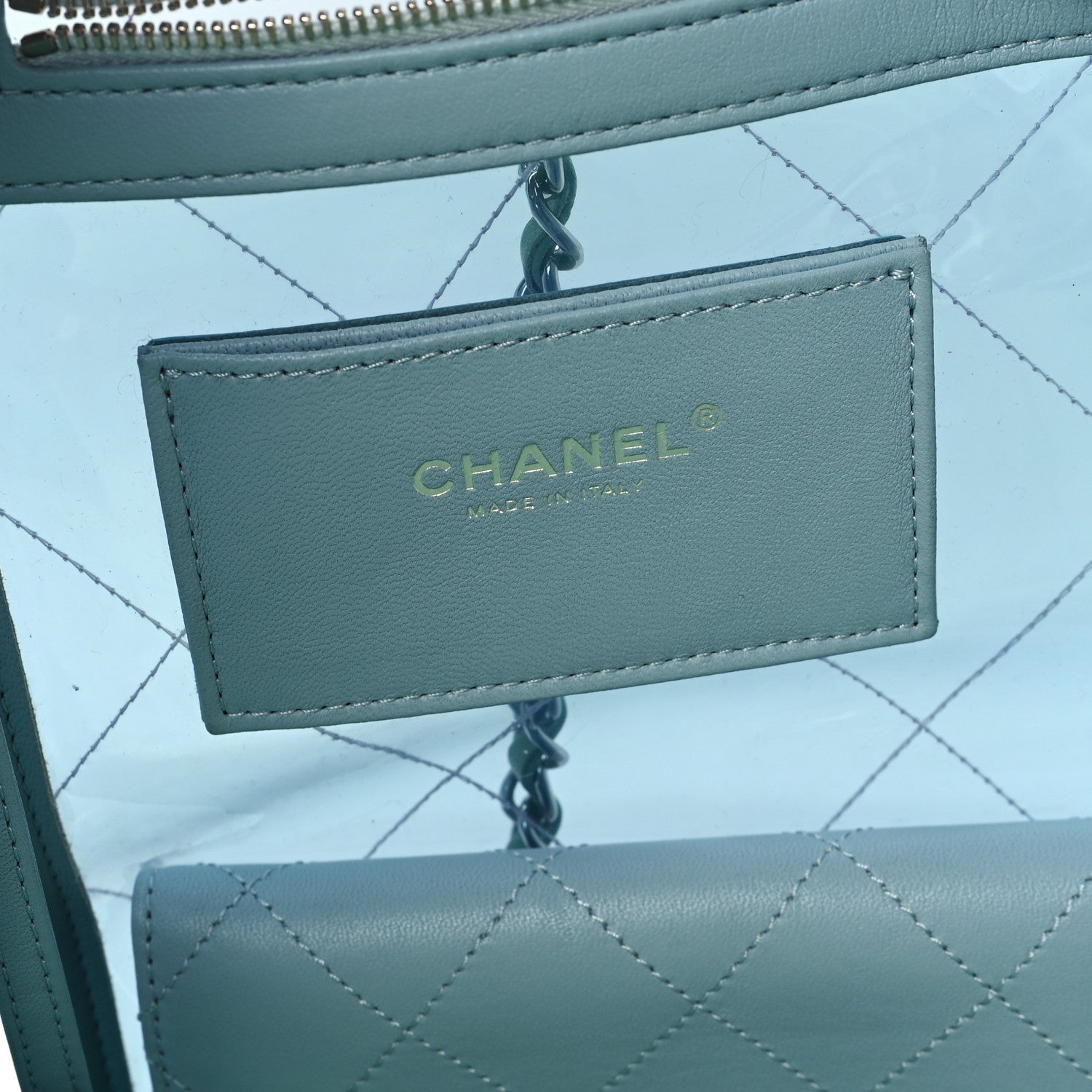 Chanel Lambskin PVC Quilted Large Coco Splash Shopping Bag Blue Green 6 of 11
