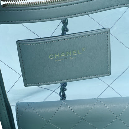 Chanel Lambskin PVC Quilted Large Coco Splash Shopping Bag Blue Green 6 of 11