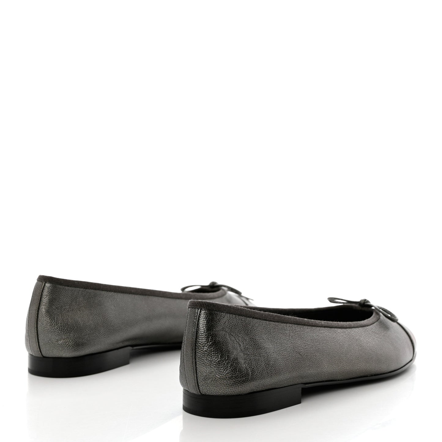 Metallic Caviar CC Cap Toe Ballerina Flats 40 Silver