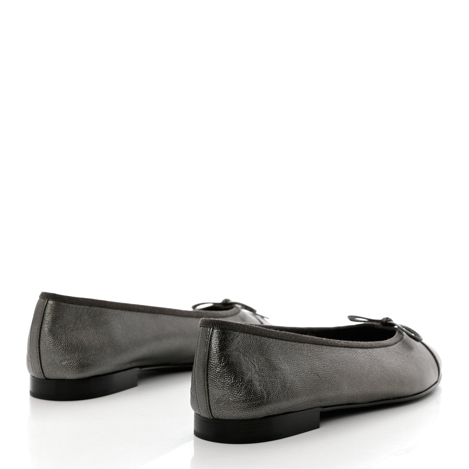 Chanel Metallic Caviar CC Cap Toe Ballerina Flats 40 Silver 4 of 10