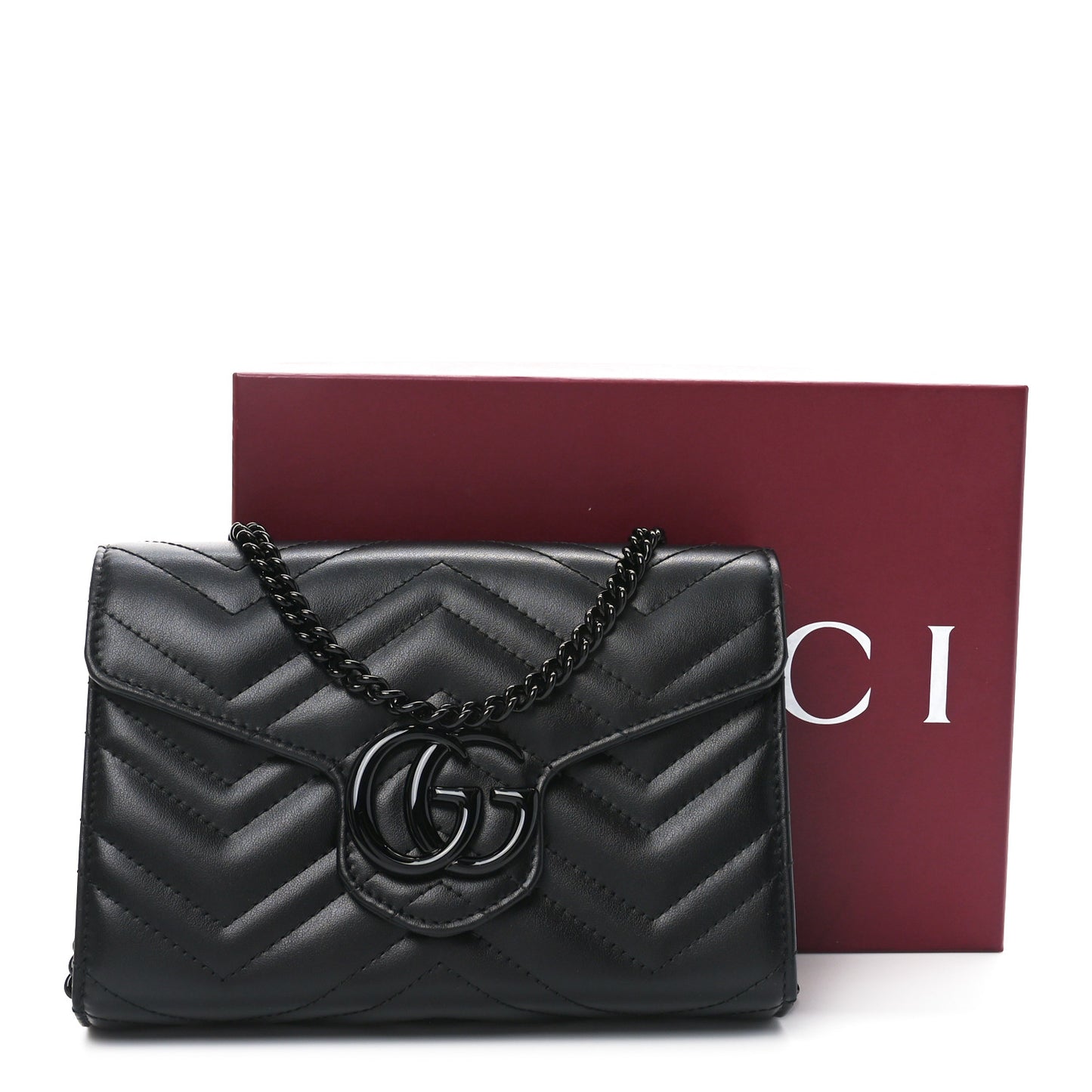 Calfskin Matelasse Monochrome GG Marmont Chain Wallet Black