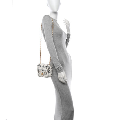 Chanel Raffia Effect Tweedy Mini Flap Bag White Black 2 of 11