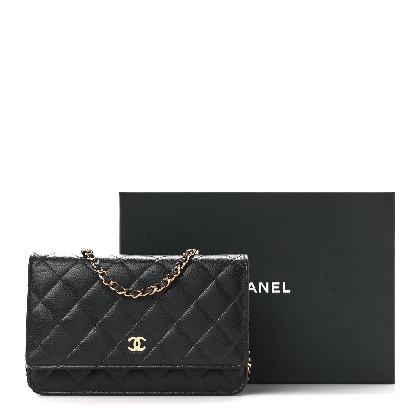 Caviar Quilted Wallet on Chain WOC Black