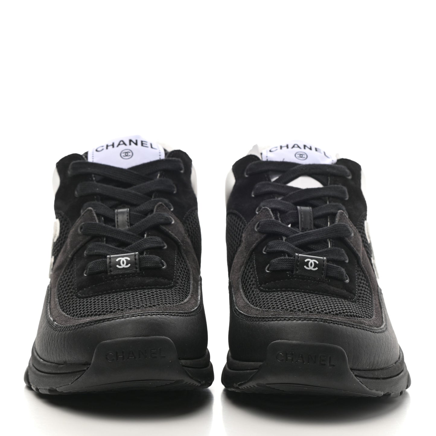 Mesh Suede Grained Calfskin Womens CC Sneakers 40.5 Black White
