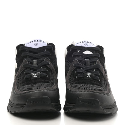 Chanel Mesh Suede Grained Calfskin Womens CC Sneakers 40.5 Black White 2 of 8