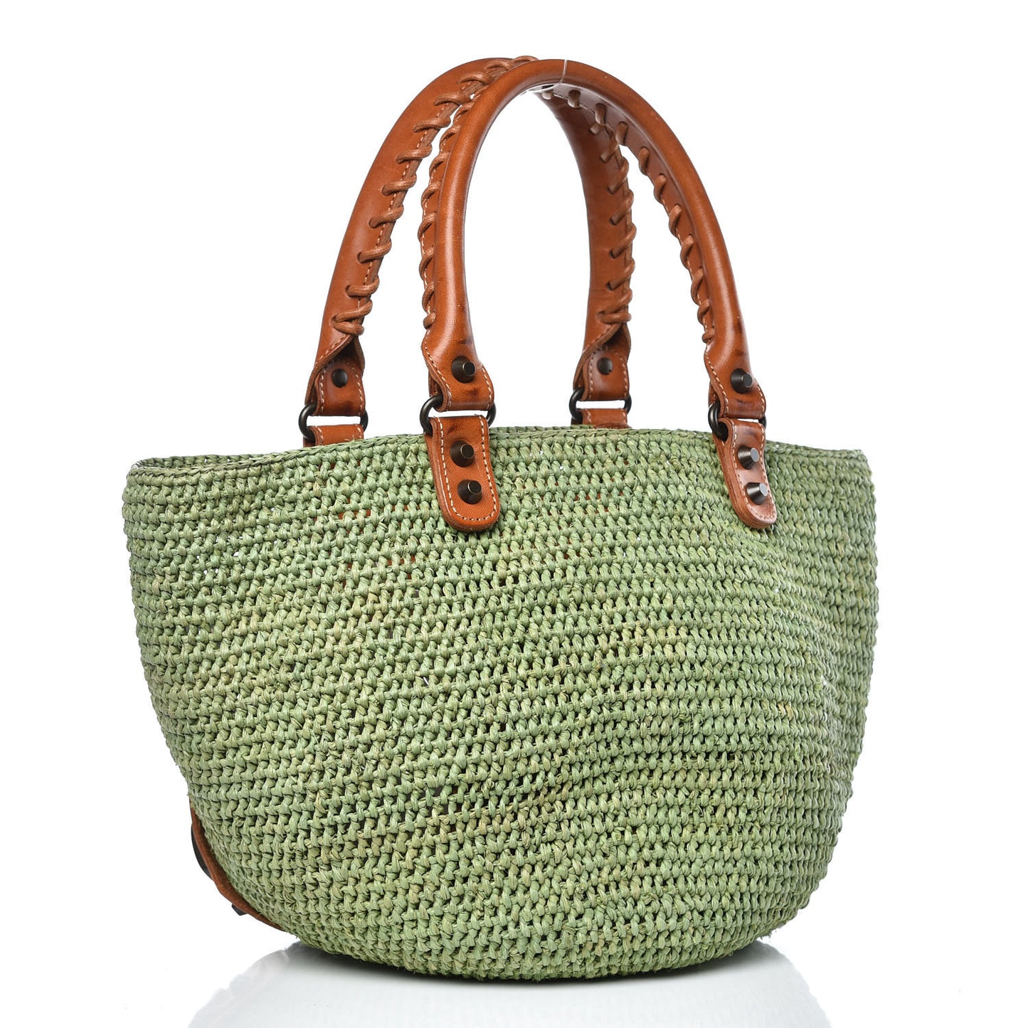Raffia Calfskin Panier Basket Tote