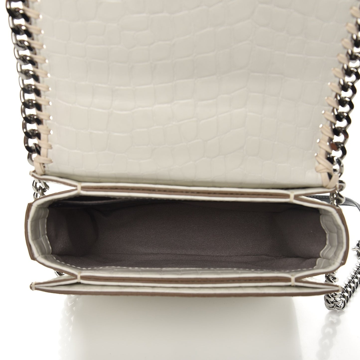 Embossed Crocodile Effect Medium Falabella Box Shoulder Bag Ivory