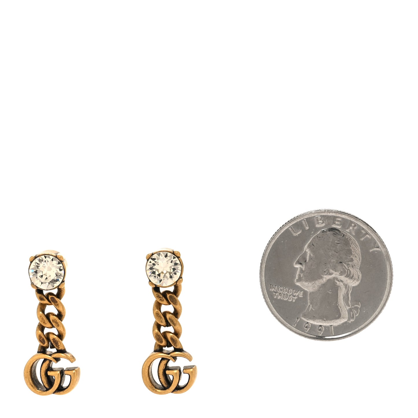 Metal Crystal Double G Chain Drop Earrings Aged Gold