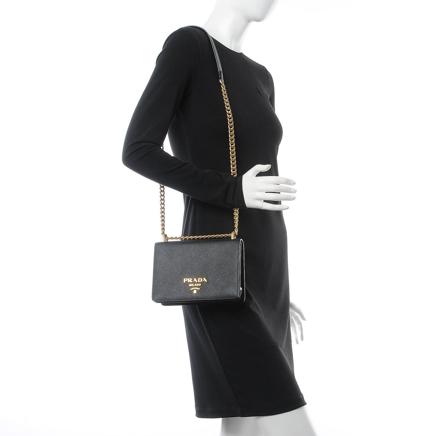 Saffiano Soft Chain Shoulder Bag Black