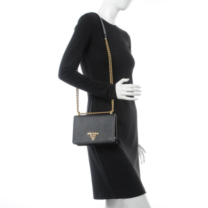 Prada Saffiano Soft Chain Shoulder Bag Black 2 of 7