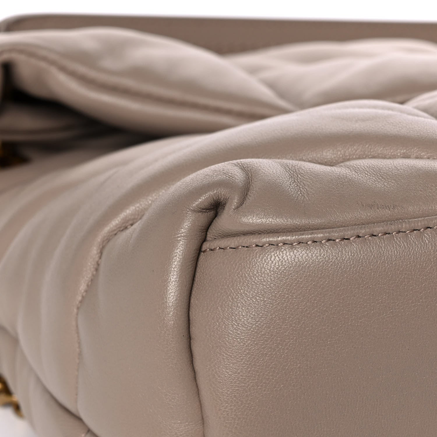 Saint Laurent Lambskin Quilted Medium Loulou Puffer Monogram Chain Satchel Dark Beige 9 of 14