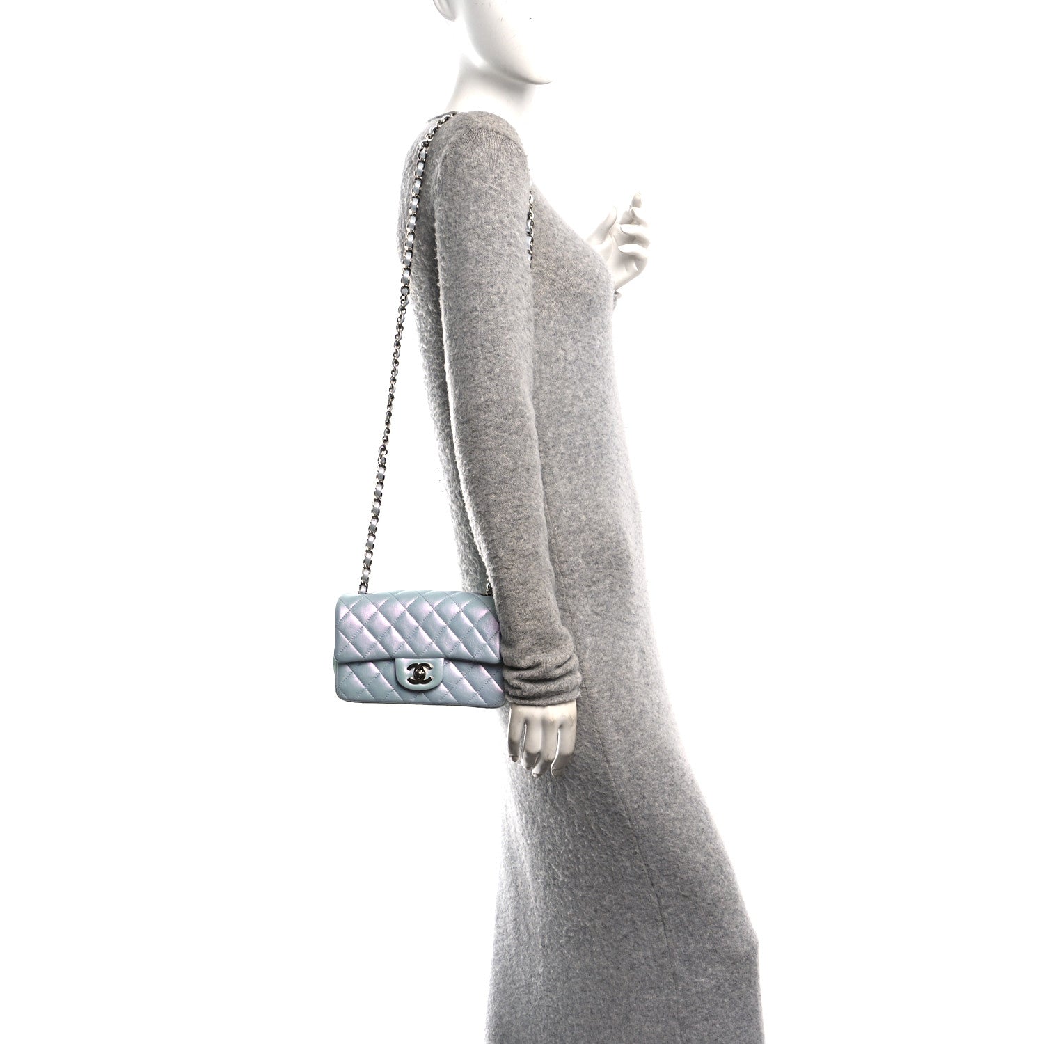 Chanel Iridescent Calfskin Quilted Mini Rectangular Flap Light Blue 2 of 11