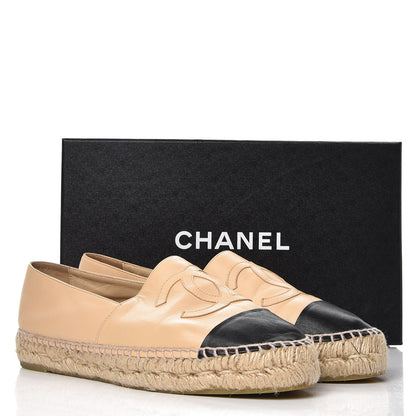 Chanel Lambskin Canvas Cap Toe CC Espadrilles 41 Beige Black 12 of 12