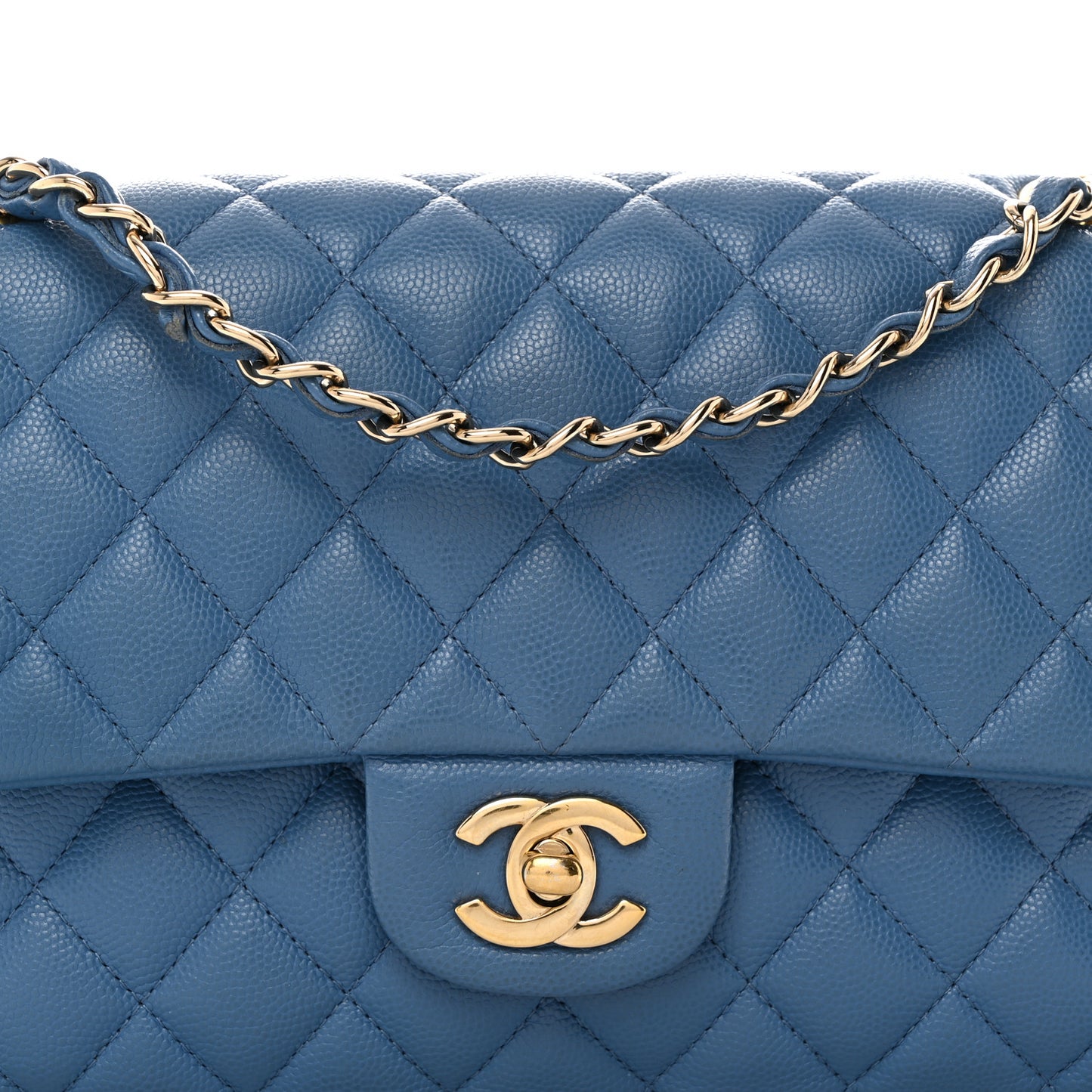 Caviar Quilted Medium Double Flap Blue