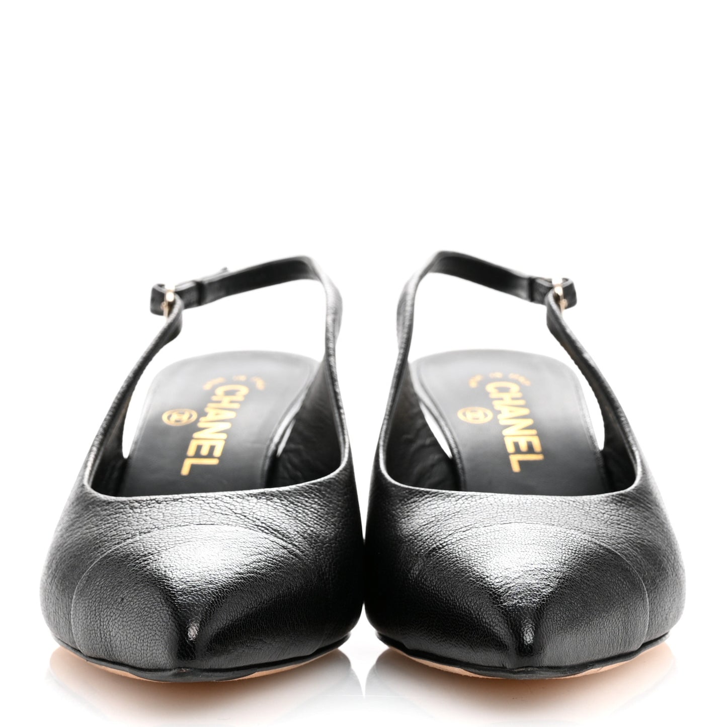 Goatskin Cap Toe CC Slingback Pumps 37 Black