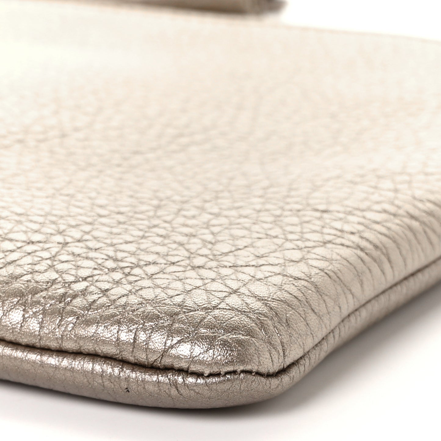 Metallic Pebbled Calfskin Large Bamboo Clutch Gold