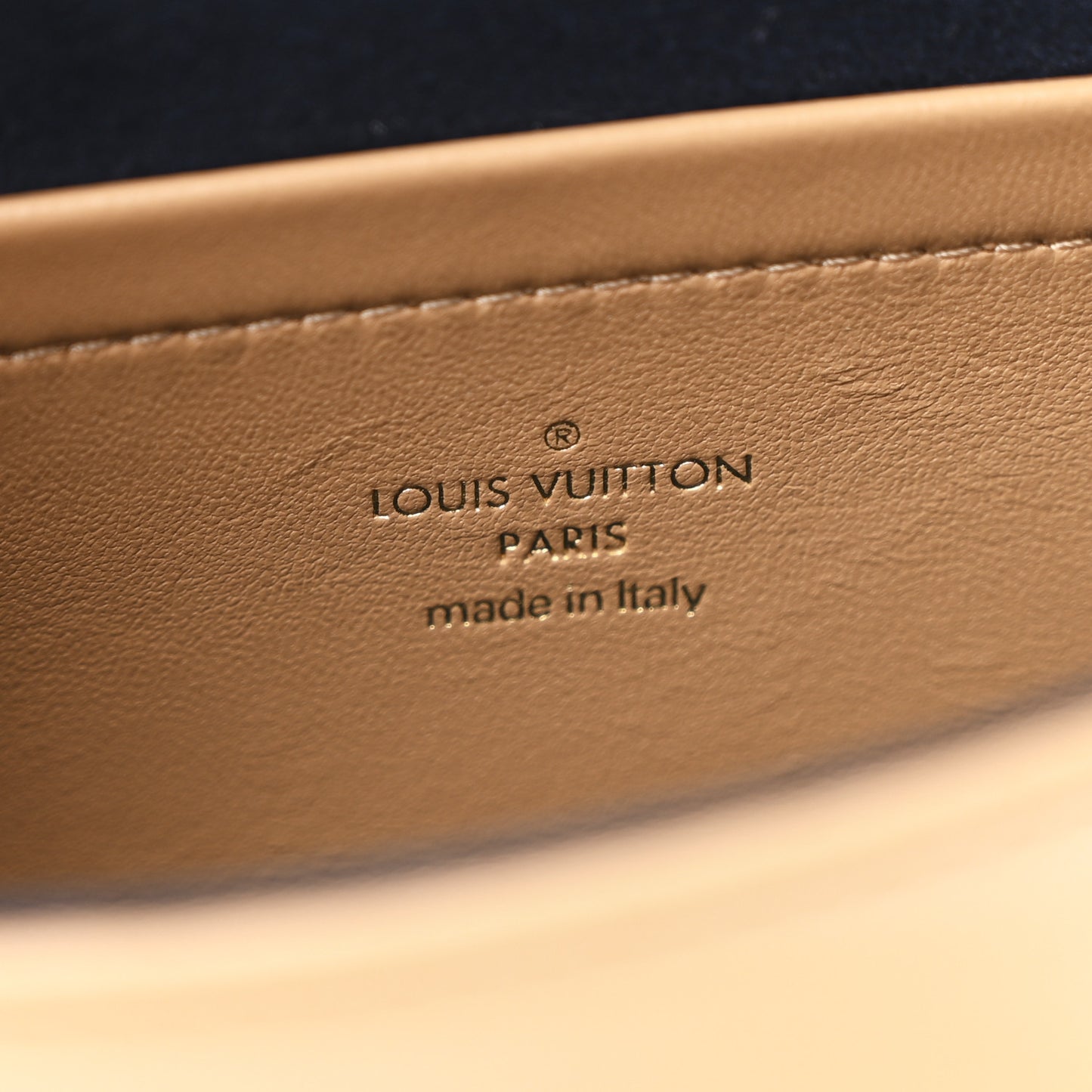 Lambskin Embossed Monogram Pochette Coussin Camel