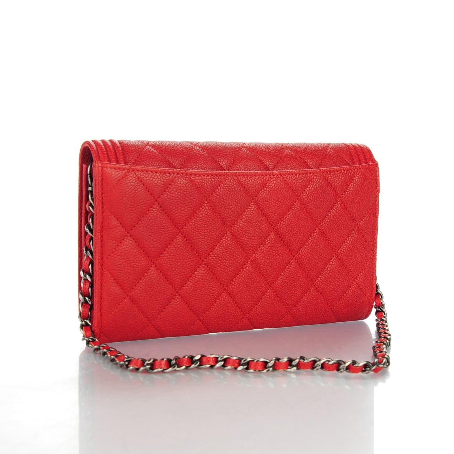 Caviar Quilted Boy Wallet On Removable Chain WOC Red