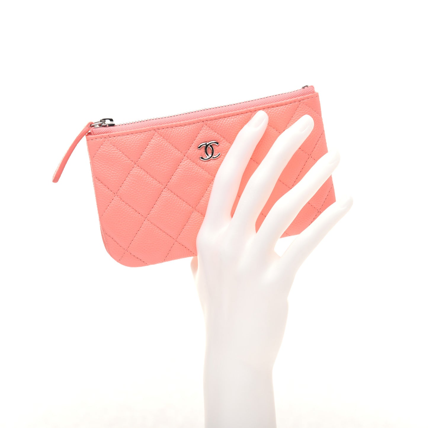 Caviar Quilted Small Cosmetic Case Coral