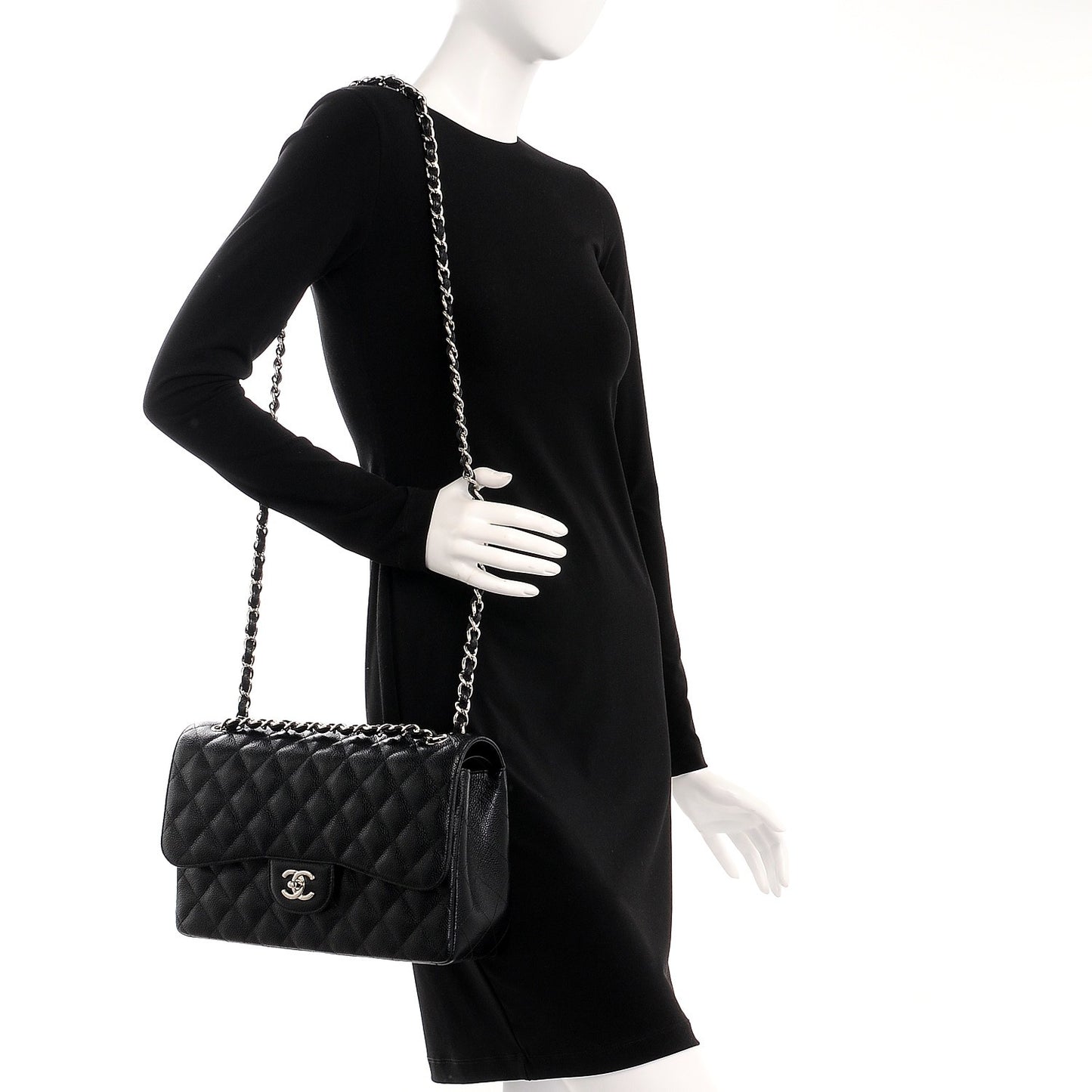 Caviar Quilted Jumbo Double Flap Black