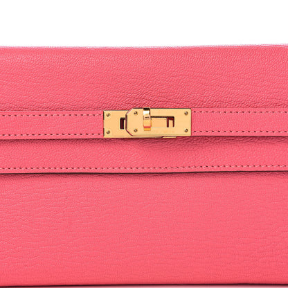 Hermes Chevre Mysore Kelly Longue Wallet Rose Lipstick 9 of 9