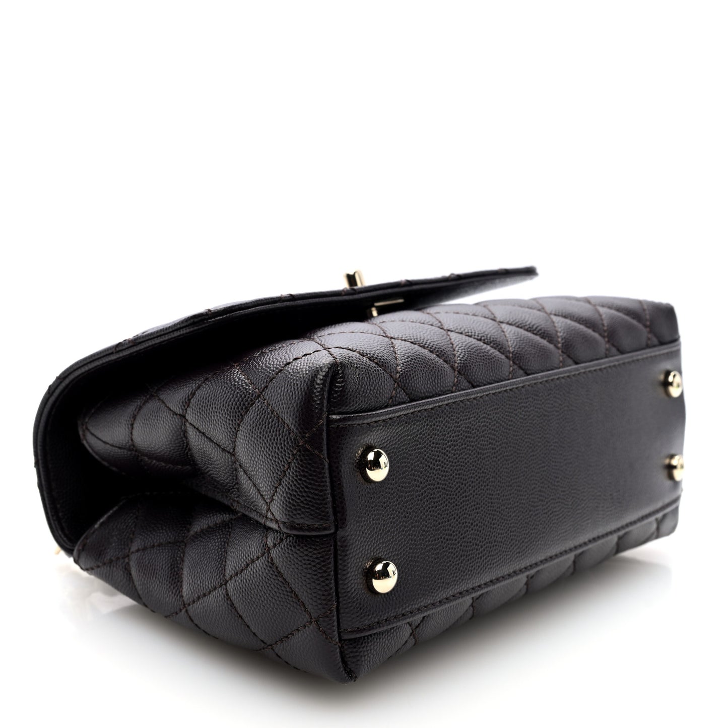 Caviar Quilted Mini Coco Handle Flap Dark Brown