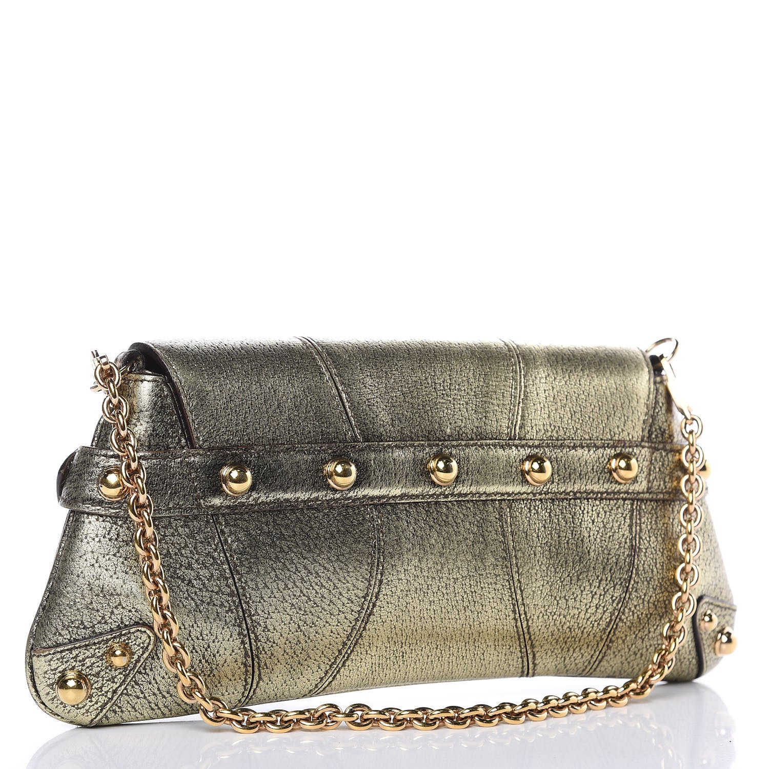 Gucci Calfskin Small Horsebit Chain Clutch Gold 2 of 10