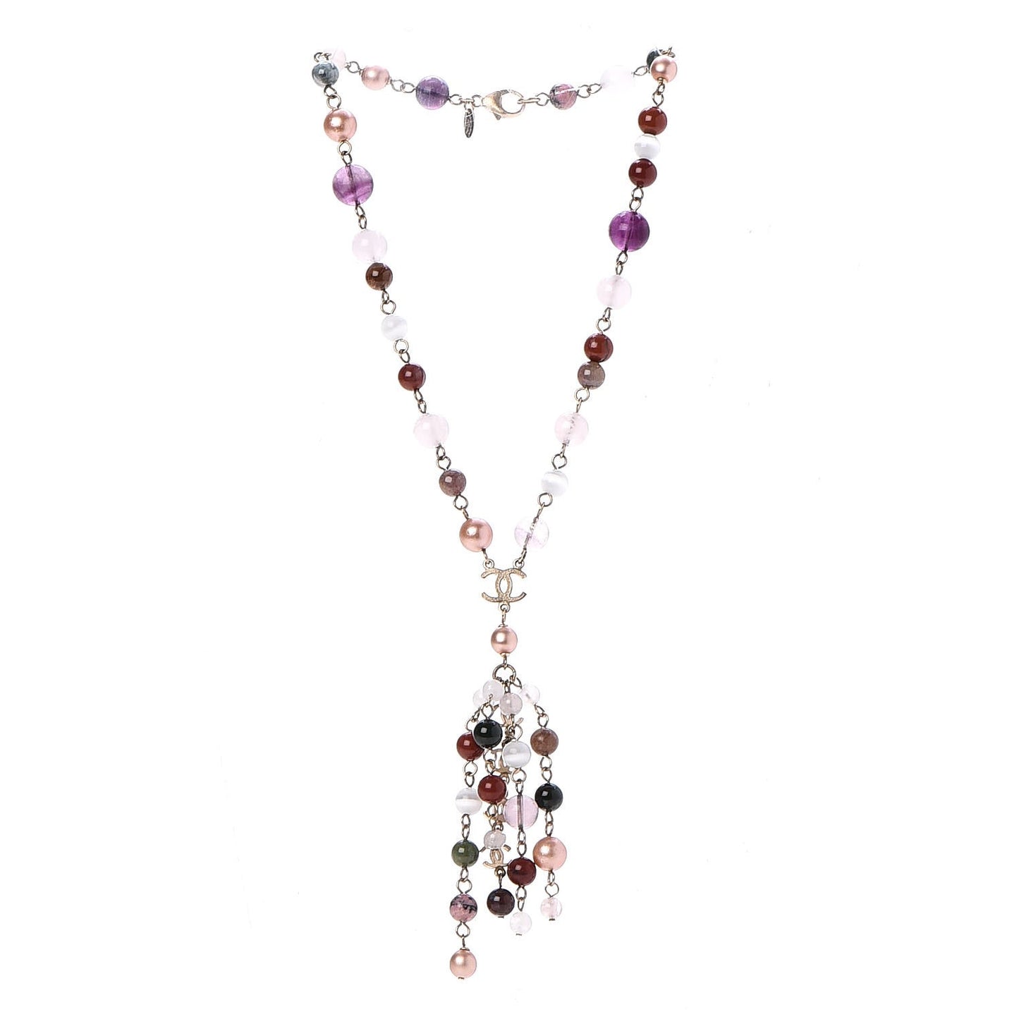 Pearl Beaded CC Necklace Gold Multicolor