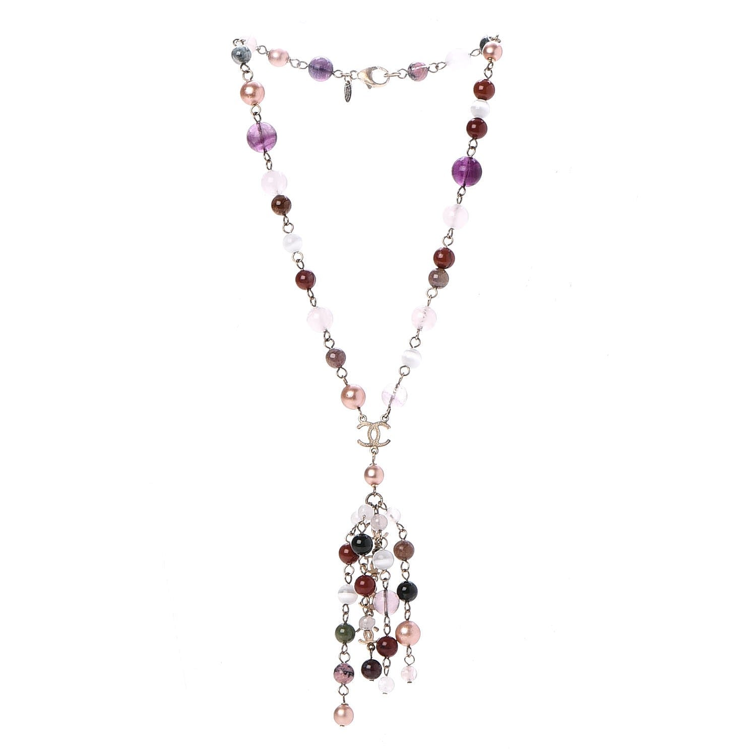 Chanel Pearl Beaded CC Necklace Gold Multicolor 3 of 14