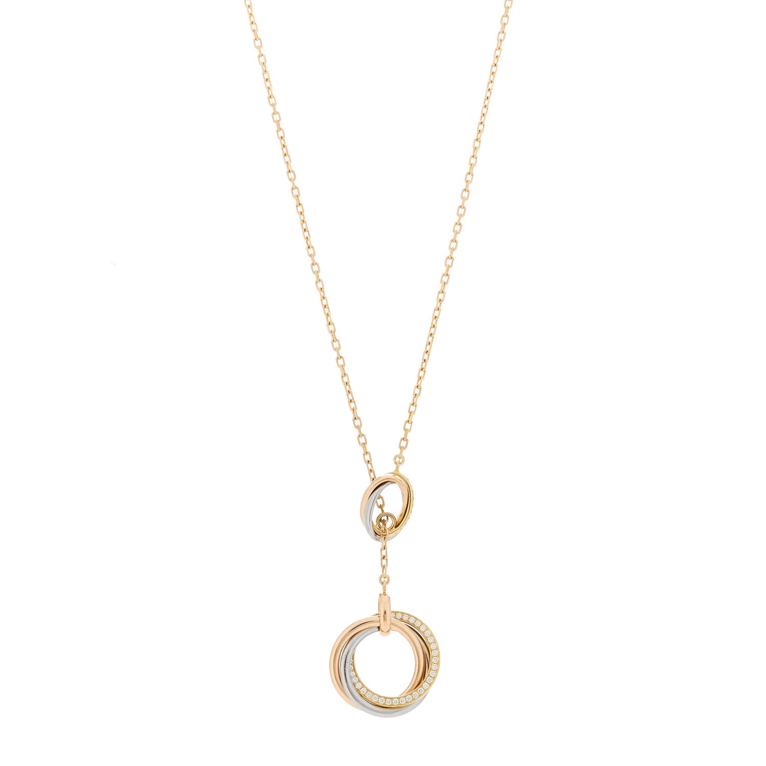 Cartier 18K Pink Yellow White Gold Diamond Trinity Lariat Necklace 1 of 8