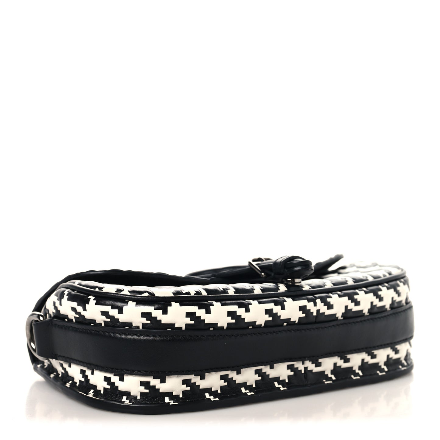 Box Calfskin Houndstooth Quilted East West Bobby Bag Black White