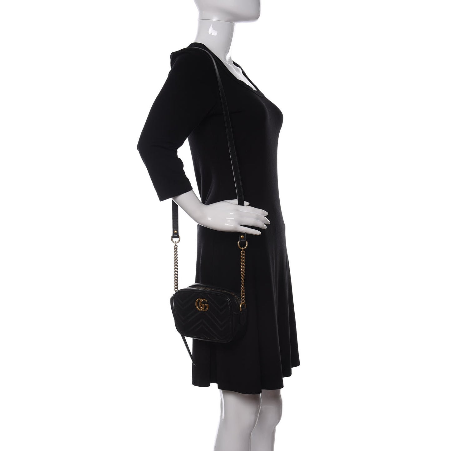 Calfskin Matelasse Mini GG Marmont Chain Shoulder Bag Black