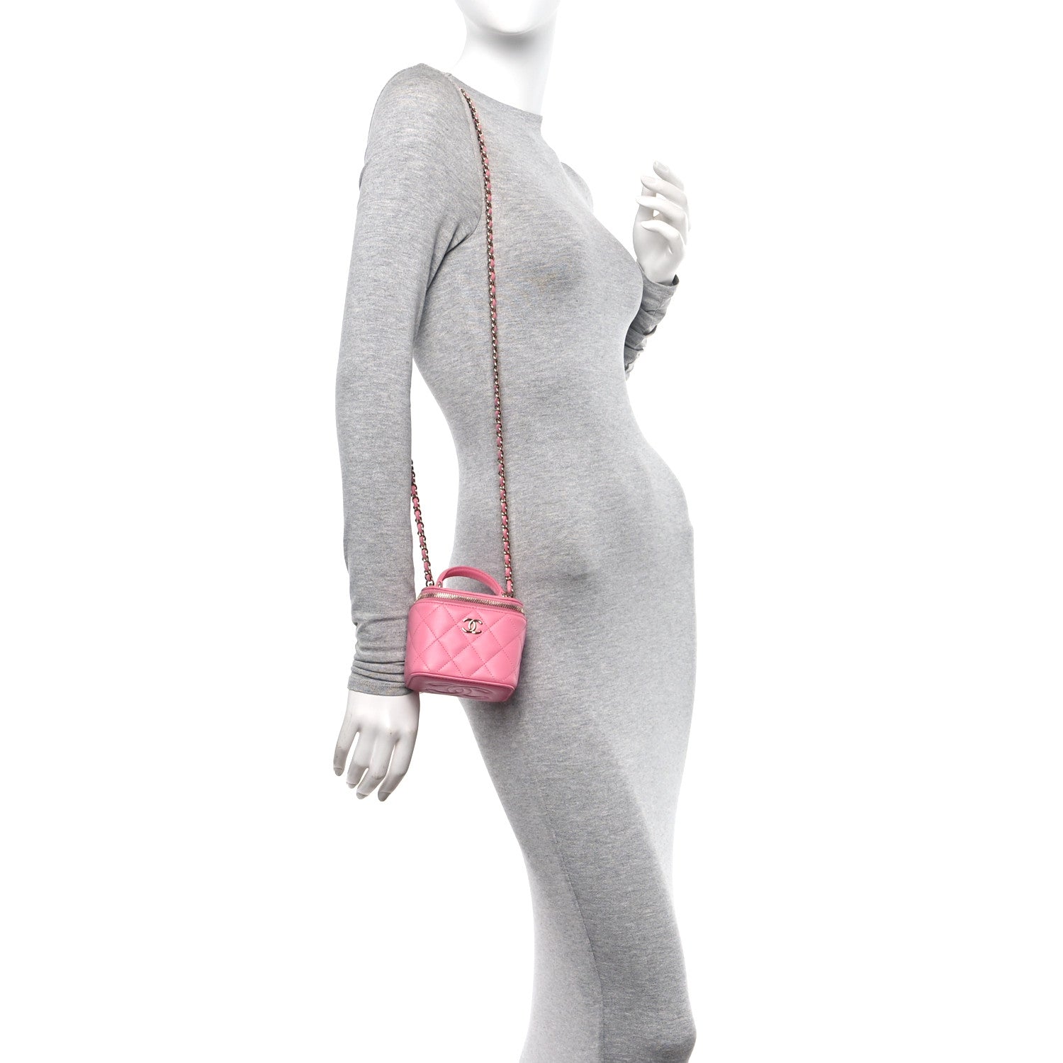 Chanel Lambskin Quilted Top Handle Mini Vanity Case With Chain Pink 2 of 11