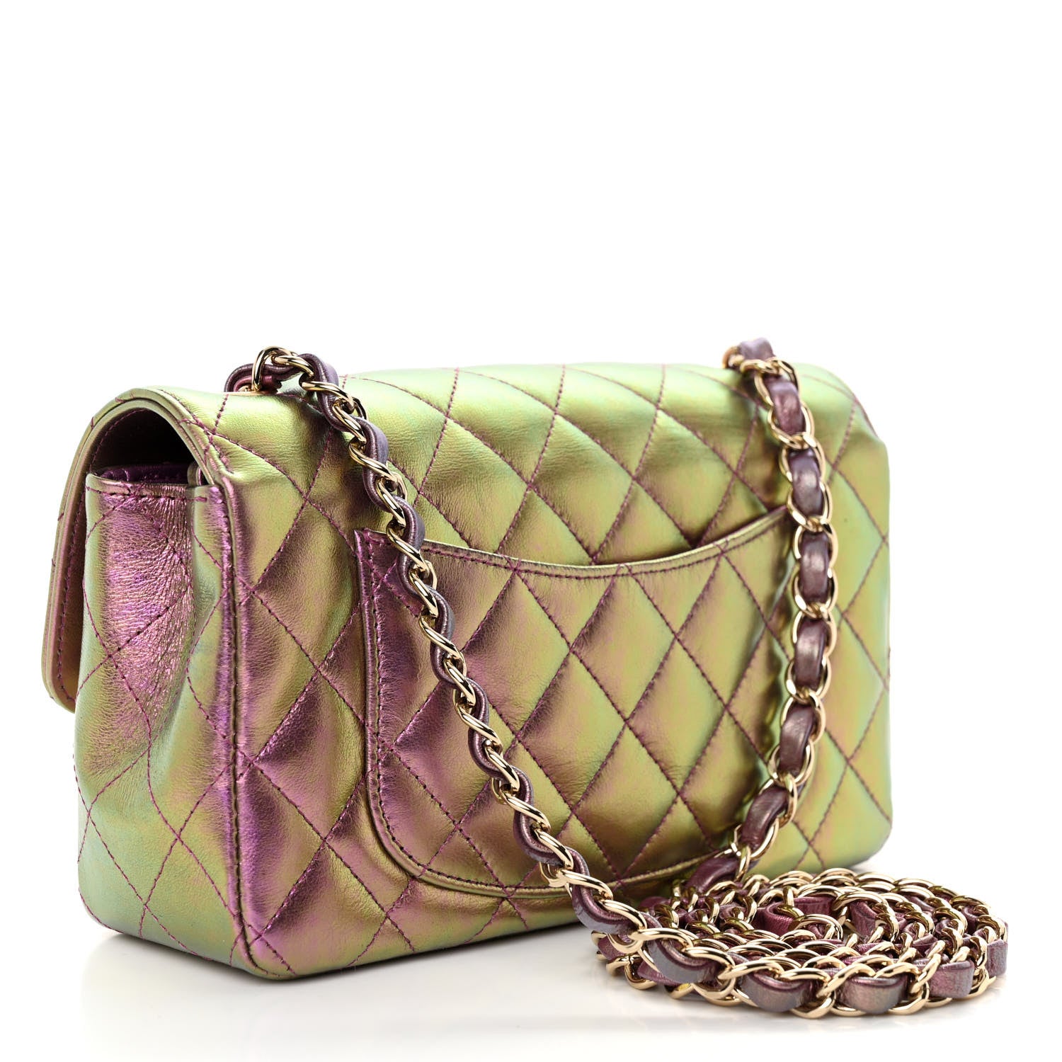Chanel Iridescent Lambskin Quilted Mini Rectangular Flap Purple 3 of 10
