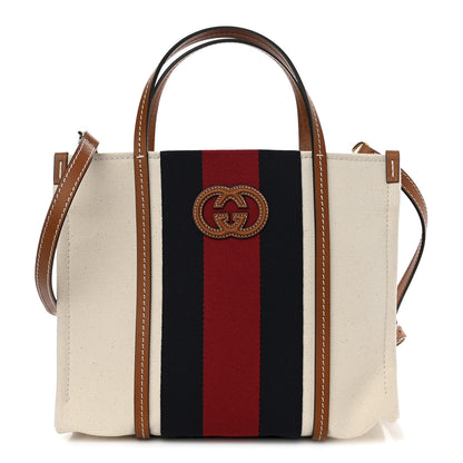 Gucci Canvas Calfskin Web Small Interlocking G Tote Bag Red Blue 1 of 10