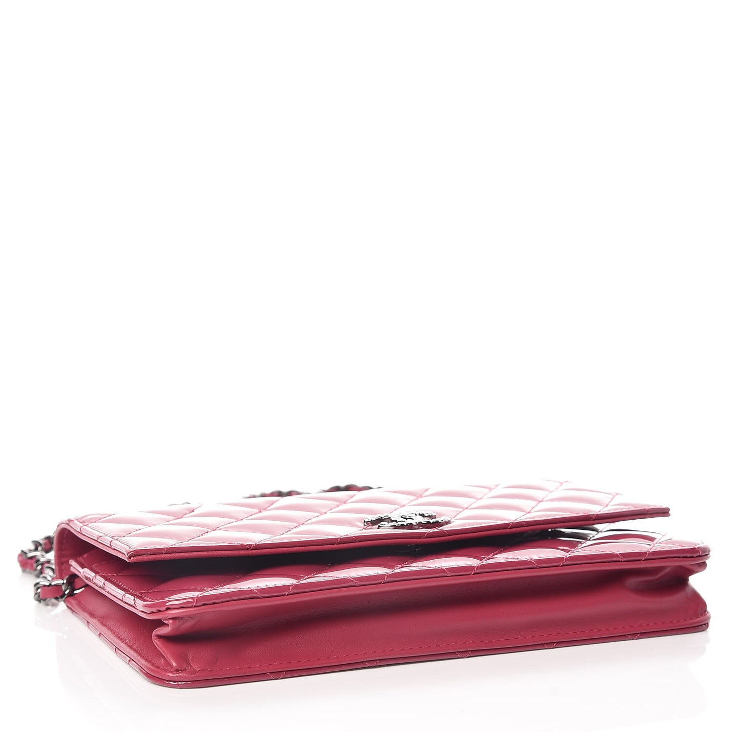 Patent Quilted Brilliant Wallet On Chain WOC Dark Pink