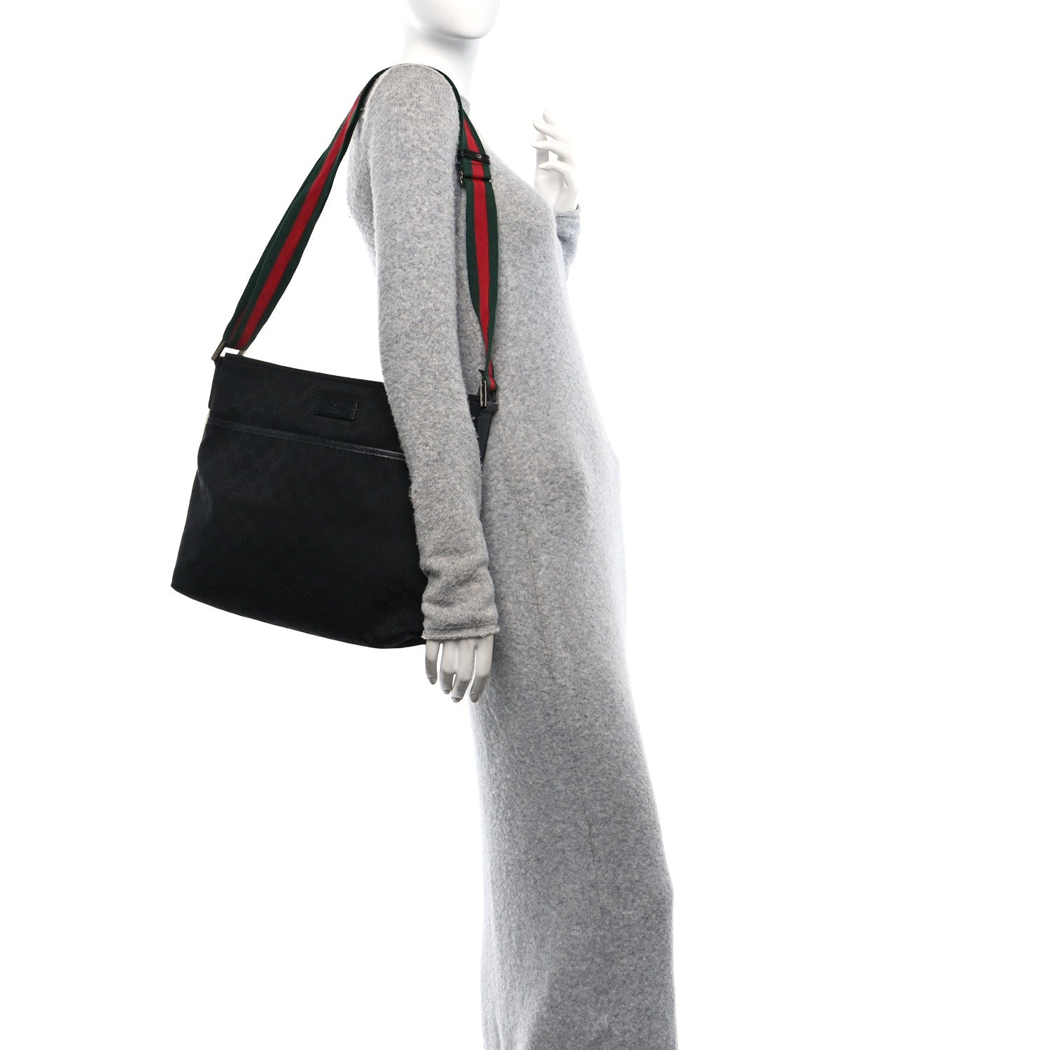 Gucci Monogram Web Medium Flat Messenger Bag Black 2 of 10