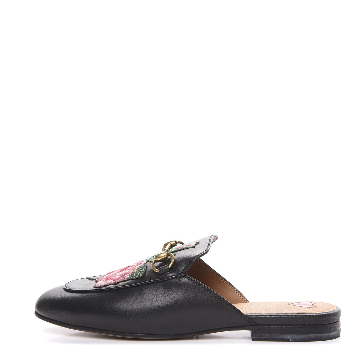 Calfskin Flower Embroidered Princetown Slippers 36 Black