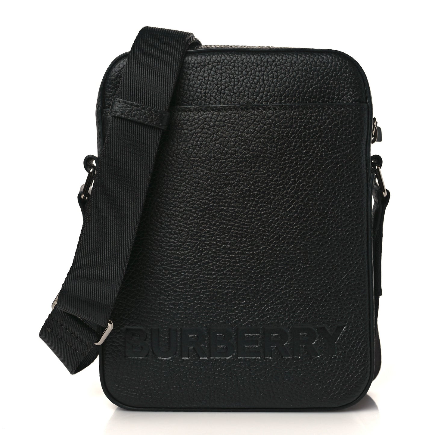 Pebbled Calfskin Logo Embossed Thornton Messenger Bag Black