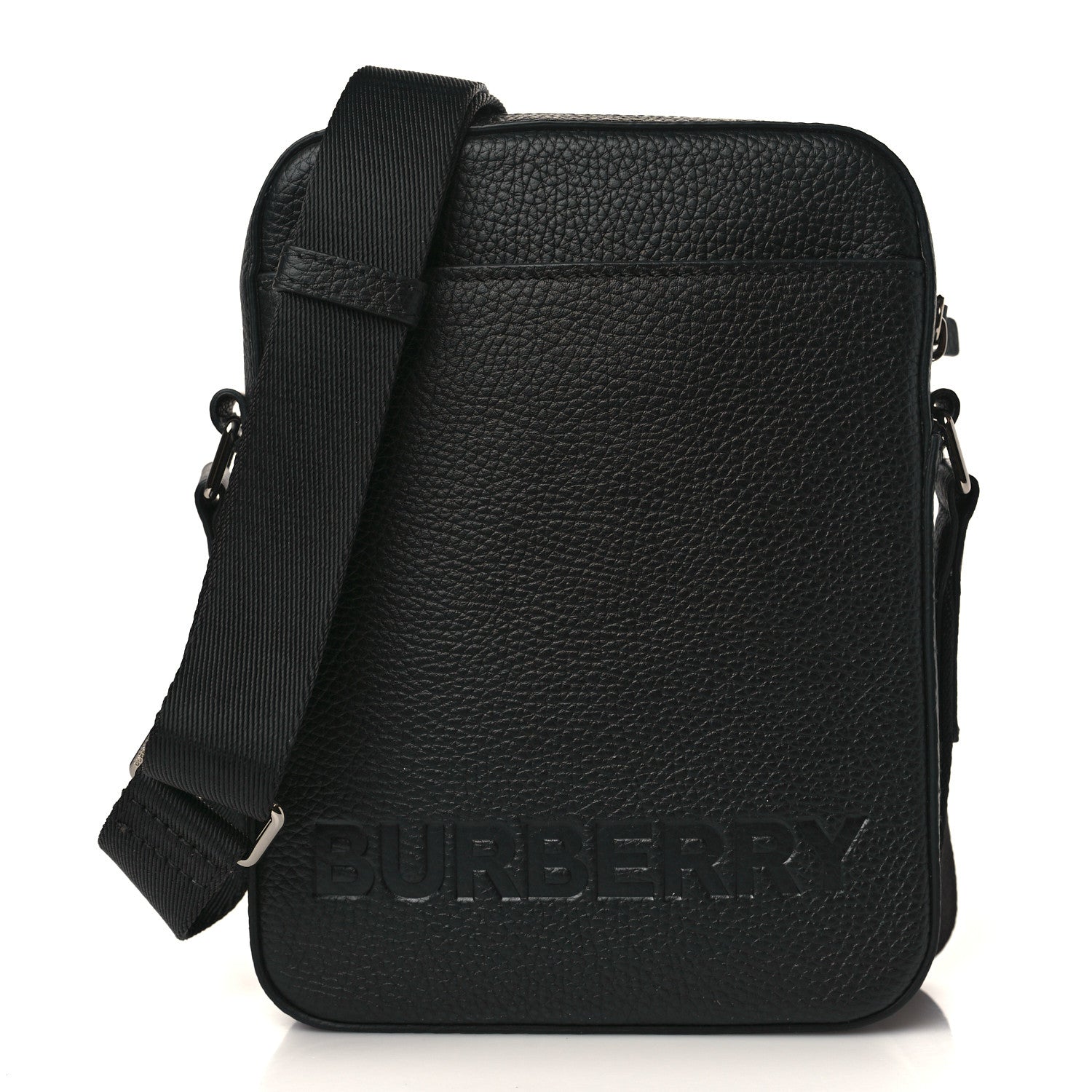 Burberry Pebbled Calfskin Logo Embossed Thornton Messenger Bag Black 1 of 9