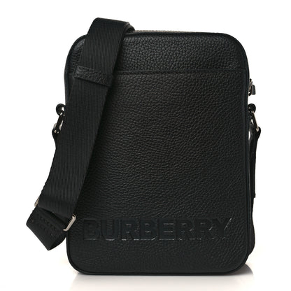 Burberry Pebbled Calfskin Logo Embossed Thornton Messenger Bag Black 1 of 9