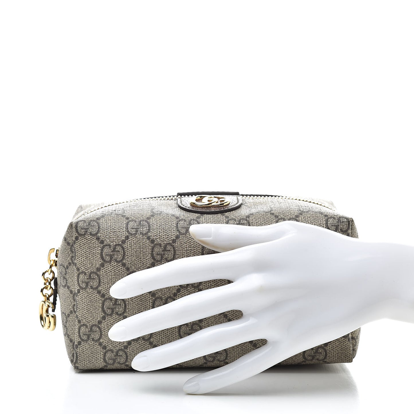 Soft GG Supreme Monogram Calfskin Medium Ophidia Cosmetic Case Beige Ebony New Acero