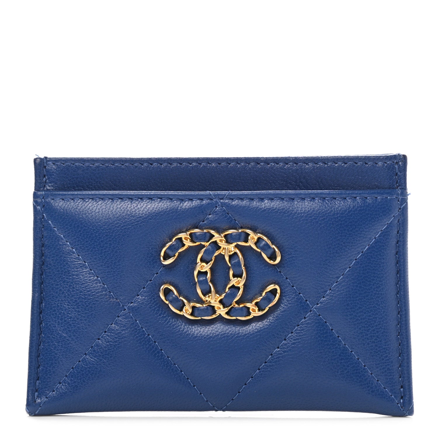 Chanel Shiny Goatskin Quilted Chanel 19 Card Holder Dark Blue 1 of 10