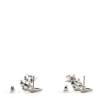 Chanel Metal Chain Pearl CC Drop Earrings Silver 3 of 4