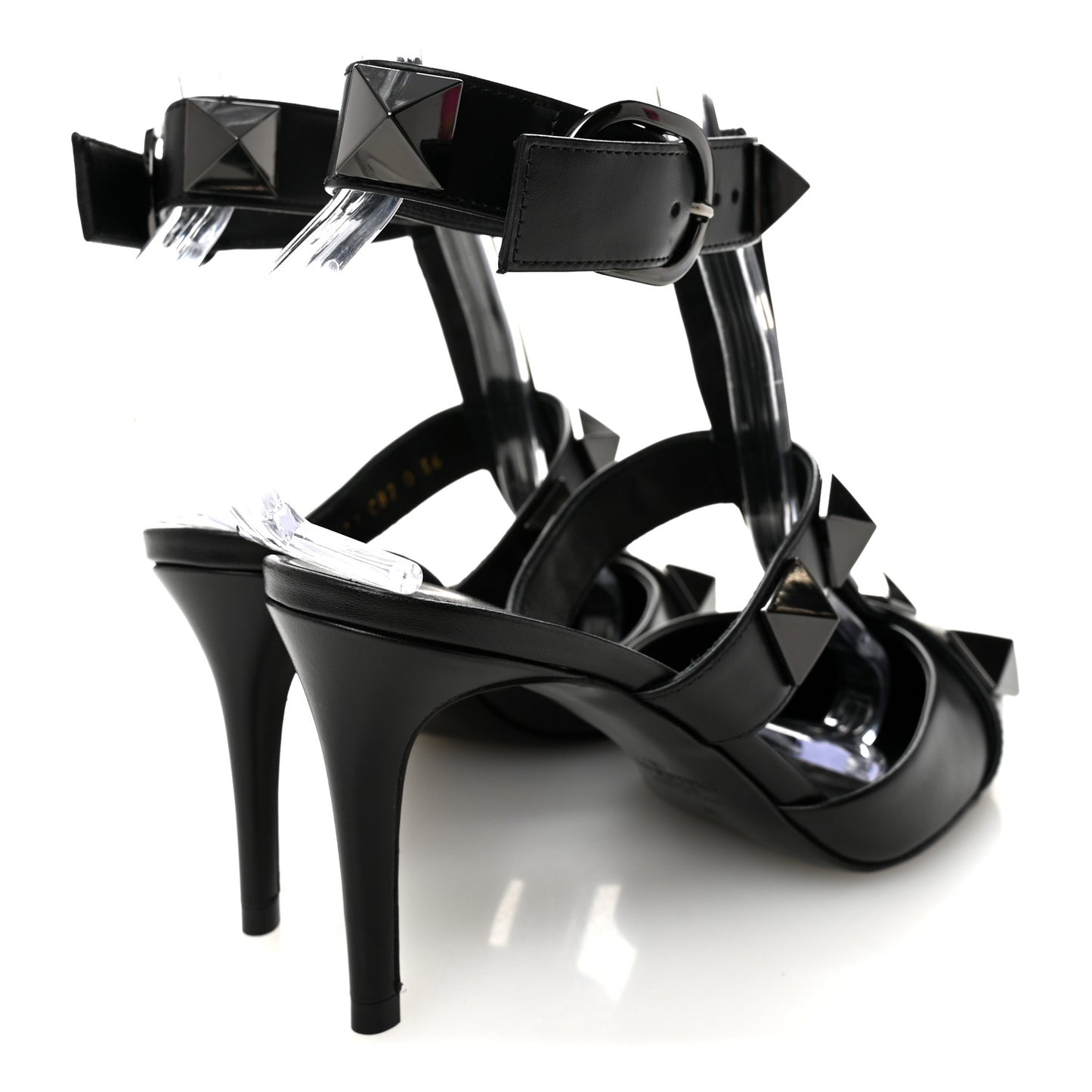 Calfskin Monochrome Roman Stud Ankle Strap 80mm Pumps 36 Black